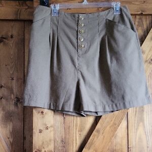 High-Waist  Button-Front Women's Shorts,Cotton BLEU,Waist 16